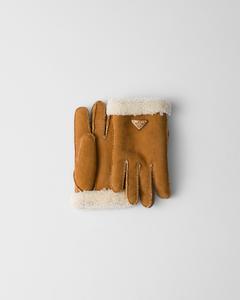 Замшевые рукавички из овчины Prada, коричневый