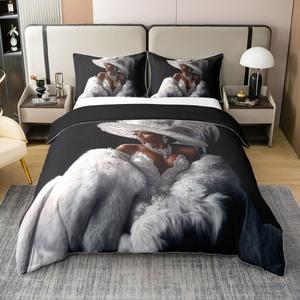 Erosebridal Хлопковый комплект постельного белья Black Girl Full Modern Trendy с алмазным принтом в серо-серебристой гамме, White Black