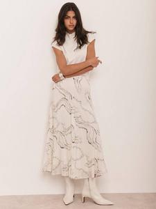 Юбка миди с мраморным принтом Mint Velvet, Cream