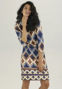 Мини-платье Aniston SELECTED с тонкой талией и элегантным принтом – НОВАЯ КОЛЛЕКЦИЯ, цвет Dunkelblau-Blau-Braun-Beige-Ocker-Offwhite