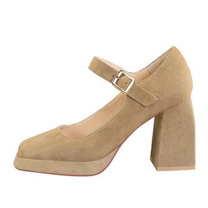 QITUMAUL Мэри Джейн на платформе с массивным каблуком 9 см женские хаки, цвет Khaki[Heel Height 9cm]