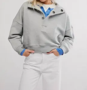 Классический пуловер-толстовка серого меланжевого цвета Free People