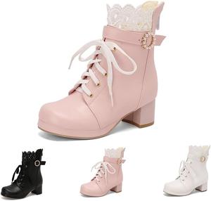 Женские готические ботинки на платформе с массивными высокими каблуками, ботильоны на шнуровке с пряжкой, косплей, панк обувь Generic, Pink