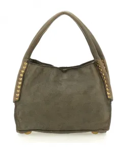 Зеленая кожаная сумка для покупок с заклепками Campomaggi, зеленый