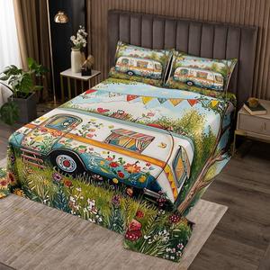 Erosebridal Комплект постельного белья Happy Camping с водяными цветочными узорами для детей и взрослых, Camping 08