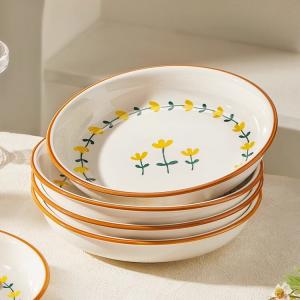 Ceramics Набор керамической посуды с подглазурными чашами и тарелками в комплекте с палочками для еды Mountain Chrysanthemum, 7-дюймовые тарелки - 4 шт