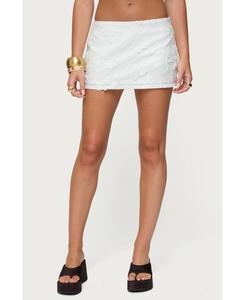 Женская мини-шорты с фактурным цветочным узором и перфорацией Edikted, White