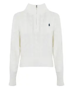 Тонкий вязаный свитер с высоким воротником и узором из кос. Polo Ralph Lauren, белый