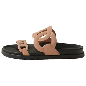 HERMES Тапочки-слайды женские серо-розовые