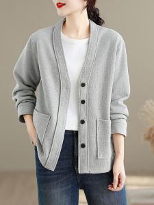 Женский кардиган с V-образным вырезом и ребристой вязкой Doux Belle, цвет Gray