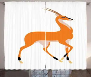 Штора ABAKUHAUS Антилопа в деревенском стиле, вид сбоку, рисунок с изображением животных, штора для спальни со сборками, петлями и крючками, 280 x 225 см, персиково-белый Abakuhaus
