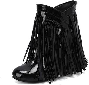 IYZXZYI Женские розовые замшевые сапоги Fringe, высокие сапоги вестерн с кисточками, заостренный носок, модные слипоны