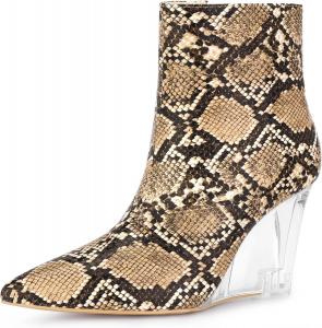 Женские ботильоны Allegra K с принтом под зминую кожу, заостренным носком и клиновидным прозрачным каблуком, Brown Snake