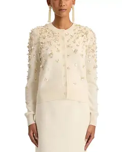 Шерстяной кардиган с перламутровой отделкой Oscar De La Renta, белый