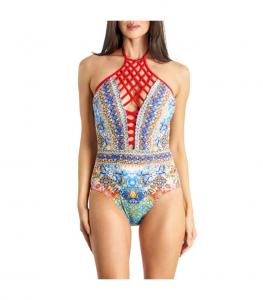 Женский слитный купальник на шнуровке La Moda Clothing, Light pink / yellow