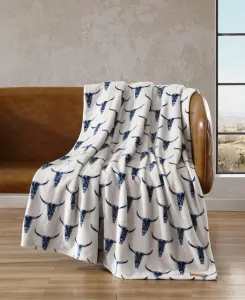 Мягкое плюшевое флисовое одеяло Steer Head, размер Twin Wrangler, темно-синий