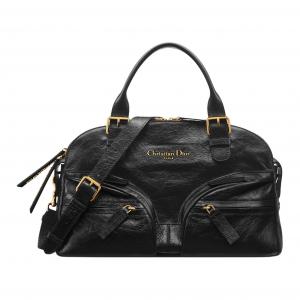 DIOR Кожаная сумка боулинг через плечо кроссбоди дамская средняя черная