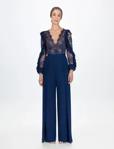 Женский комплект из кружевного топа и брюк Sonia Peña, темно-синий