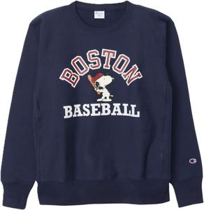 Мужская толстовка Champion с длинным рукавом, плотность ткани 11,5 унций, свободного кроя, с графическим принтом Peanuts, обратным плетением и круглым вырезом, темно-синий