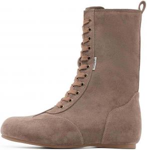 Женские плоские ботинки из искусственной замши с шнуровкой, боксерские ботинки, широкий круглый носок, ретро-стиль, уличная обувь, мотоциклетные плоские ботильоны Generic, Brown