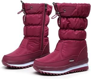 Зимние женские ботинки, снегоступы водонепроницаемые, теплые с меховой подкладкой, высокие ботинки с противоскользящей подошвой, утепленные обувь для холодной погоды для прогулок на улице и повседневной носки Qacksv, Red
