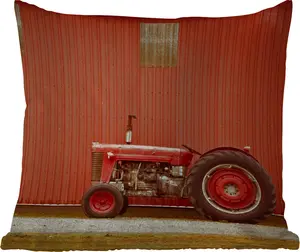 Подушка для улицы - Трактор - Сарай - Красная - Ферма - 45 x 45 см - Водонепроницаемая - Подушка для отдыха - Фотоподушка - Декоративная подушка MuchoWow