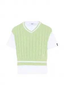 Футболка с круглым вырезом и ажурной вязкой MSGM Kids, зеленый