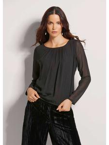MADELEINE Блузка с круглым вырезом и прозрачными рукавами, черная