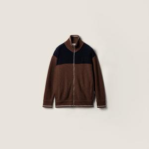 Кашемировый кардиган на молнии MIU MIU, какао-браун/синий