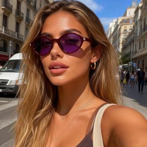 Солнцезащитные очки Melrose Retro Narrow Oval для женщин, винтажные, в стиле 90-х и Y2K, милые дизайнерские солнцезащитные очки с защитой от ультрафиолета UV400, Red/Red