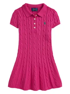 Платье фактурной вязки с короткими рукавами Polo Ralph Lauren Kids, розовый
