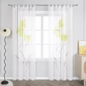 Штора с петлями, вуаль, современные шторы, оконные панели с цветами, нанесенными вручную, прозрачная, для спальни, гостиной, зеленая, В x Ш 225 x 150 см, 1 шт. Joyswahl