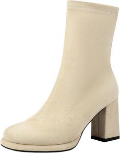 Женские элегантные ботильоны на блочном каблуке с платформой, короткие ботинки с однотонным цветом XIEPP, Apricot