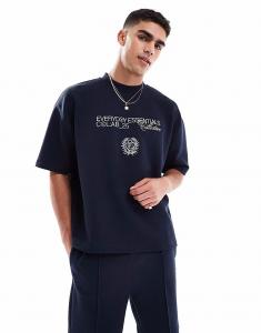 Футболка свободного кроя ASOS DESIGN с вышитым текстом из плотной темно-синей ткани плотностью 300 г/м²