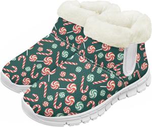 Детские зимние сапоги для девочек, водонепроницаемые, противоскользящие, для холодной погоды, с искусственным мехом, походные ботинки Goronwyfloyd, Colorful Christmas Candys