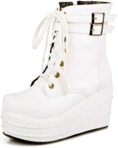 Женские повседневные ботильоны на шнуровке с высокой подошвой на танкетке и платформе WAOLSU, White