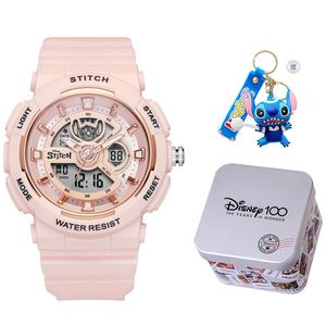 Disney Часы Electronic+Quartz Movement Watch Unisex Blue Dial, Cute Pink+[Stitch Pendant]