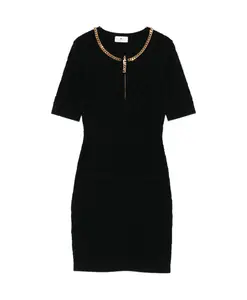 Черное платье с цепочками и застежкой-молнией. Elisabetta Franchi, черный
