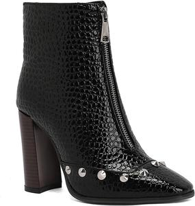 Женские ботинки на шнуровке Alyaafifa с высокими каблуками, закругленным носком и молнией, 4-дюймовый массивный каблук, замшевая кожа, элегантные короткие ботильоны для вечеринок и мероприятий, Black - Rivets