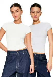 Комплект из двух базовых футболок с коротким рукавом и круглым вырезом. Bershka, Grey