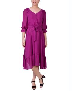 Женское платье с v-образным вырезом и воланами с рукавами 3/4 NY Collection