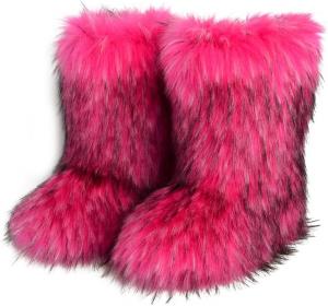 ZOSCGJMY женские сапоги из искусственного меха, пушистые, с округлым носком, замшевые, зимние снежные сапоги, на плоской подошве, Rose Red 2