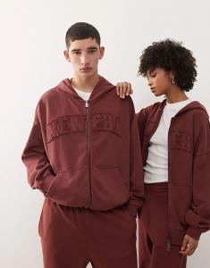 Толстовка с капюшоном New Era Coord с заниженной линией плеча и аппликацией-логотипом в выбеленном красном цвете