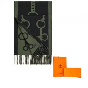 HERMES Кашемировый вязаный шарф женский зелёный, Green