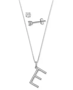 Комплект из двух кулонов с инициалами из кубического циркония и серег-гвоздиков с солитером из стерлингового серебра, созданный для Macy's. Giani Bernini, e