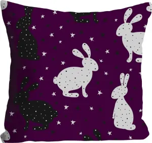 Декоративная подушка Queence "Бент", с кроликами в горошек, чехол без наполнителя, 1 шт 40х40 см, фиолетовый