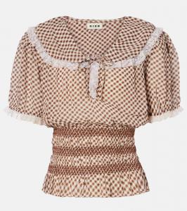 Блузка Britt из плиссированного крепа в стиле гингем Rixo, French Check Brown