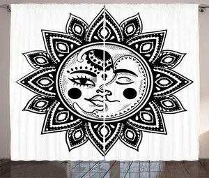 Штора ABAKUHAUS Magic Moon Rustic, Астрономическое солнце и луна, универсальная ленточная штора для гостиной с петлями и крючками, 280 x 225 см, цвет: антрацитовый, серый, белый Abakuhaus