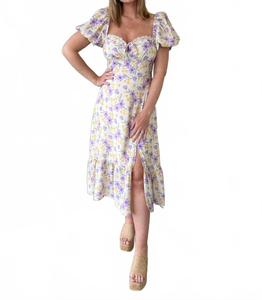 Платье миди с пышными рукавами Maisie в сиреневый цветочек ASTR