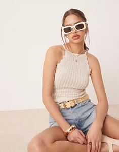 Майка AWARE из тонкого трикотажа с фестончатой ​​отделкой кремового цвета